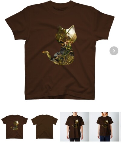 画像有り- 苔ねこTシャツ ダークブラウン