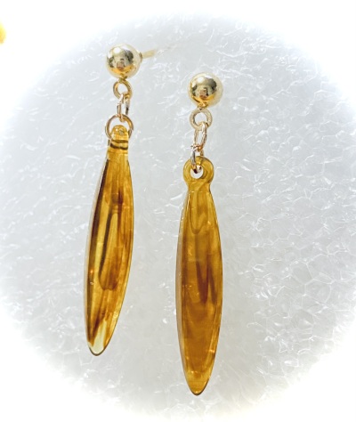 画像有り- ★オーバルピアス 琥珀色×ゴールド★